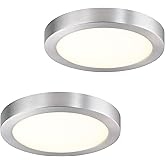 senroyal Flush Mount Ceiling Light Fixture, 7 Inch LED Modern Kitchen Light, Metal and Glass, Slim Dimmable Brushed Nickel Ce
