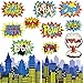 Large Superhero Action Signs Cutouts 12PCS Words and Cityscape Cut-Outs for Party Decoration
