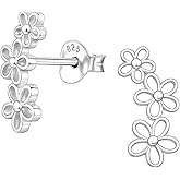 Triple Flower 925 Sterling Silver Crawler Climber Stud Earrings, Very Tiny Minimalist Jewelry