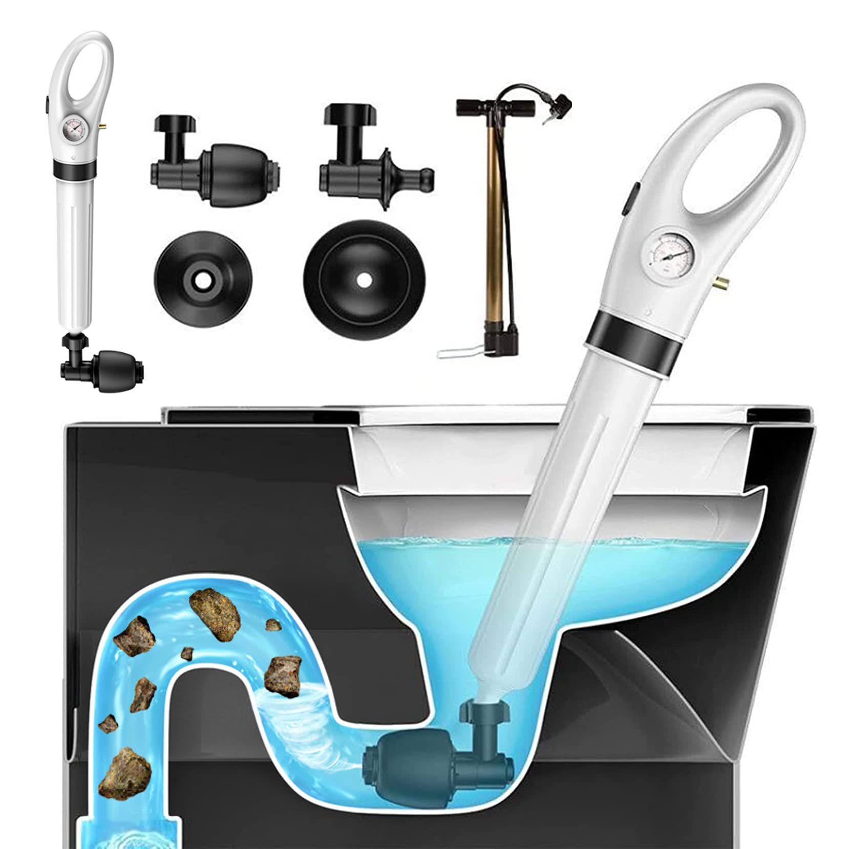"NiC IS COCNG Drain Clog Remover - Air Toilet Plunger with 3 Different Heads and Drain Blaster for Kitchen, Bathroom and More - Pressure Type Unblocker"