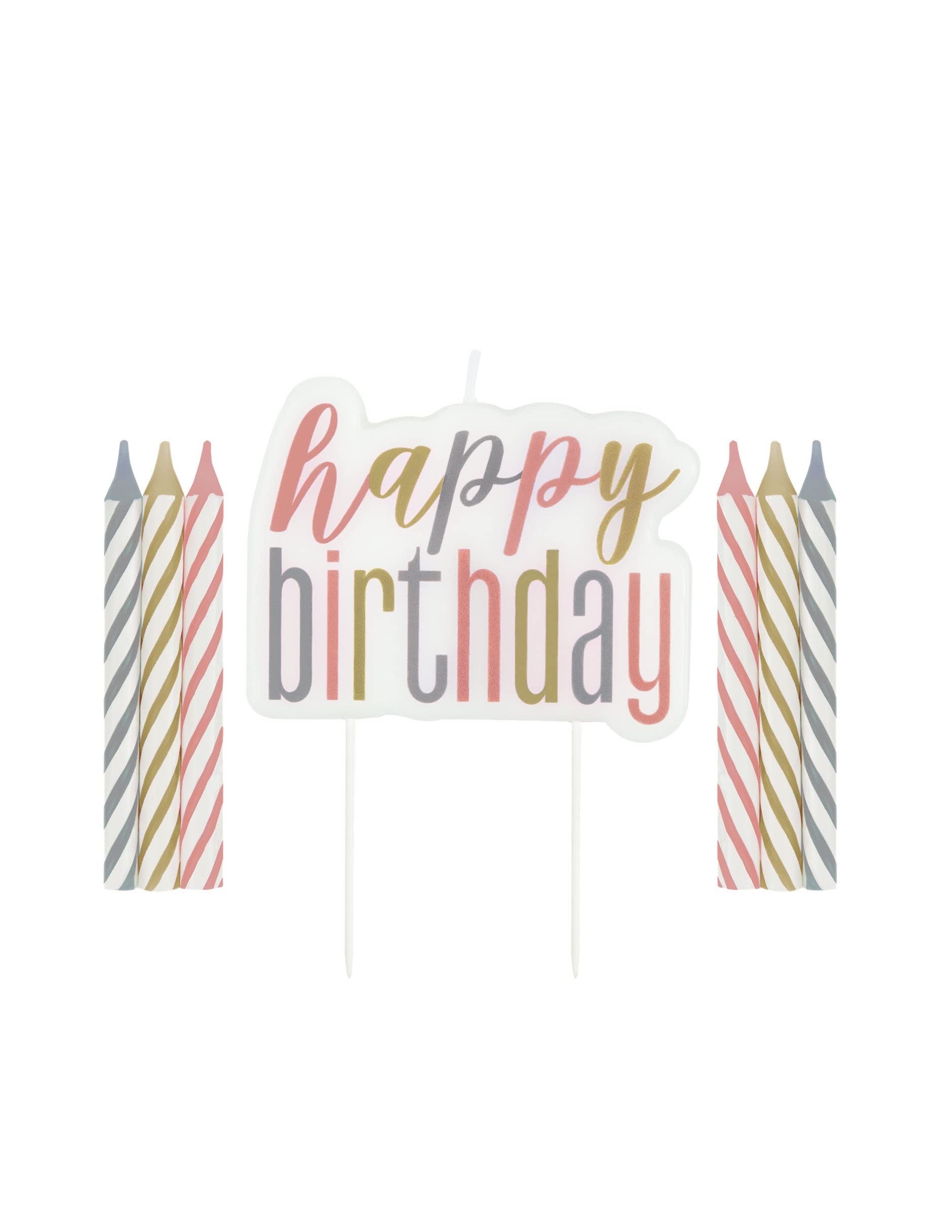 Glitz Rose Gold, Gold & Silver Happy Birthday Candle Set (15cm) - Perfect for Birthday & Memorable Celebrations - 1 Pack