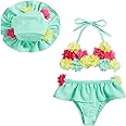Yccutest Infant Baby Girl Flower Swimsuit 3Pcs Halter Triangle Tops Ruffle Bottoms Sun Hat Bikini Set Bathing Suit Swimwear