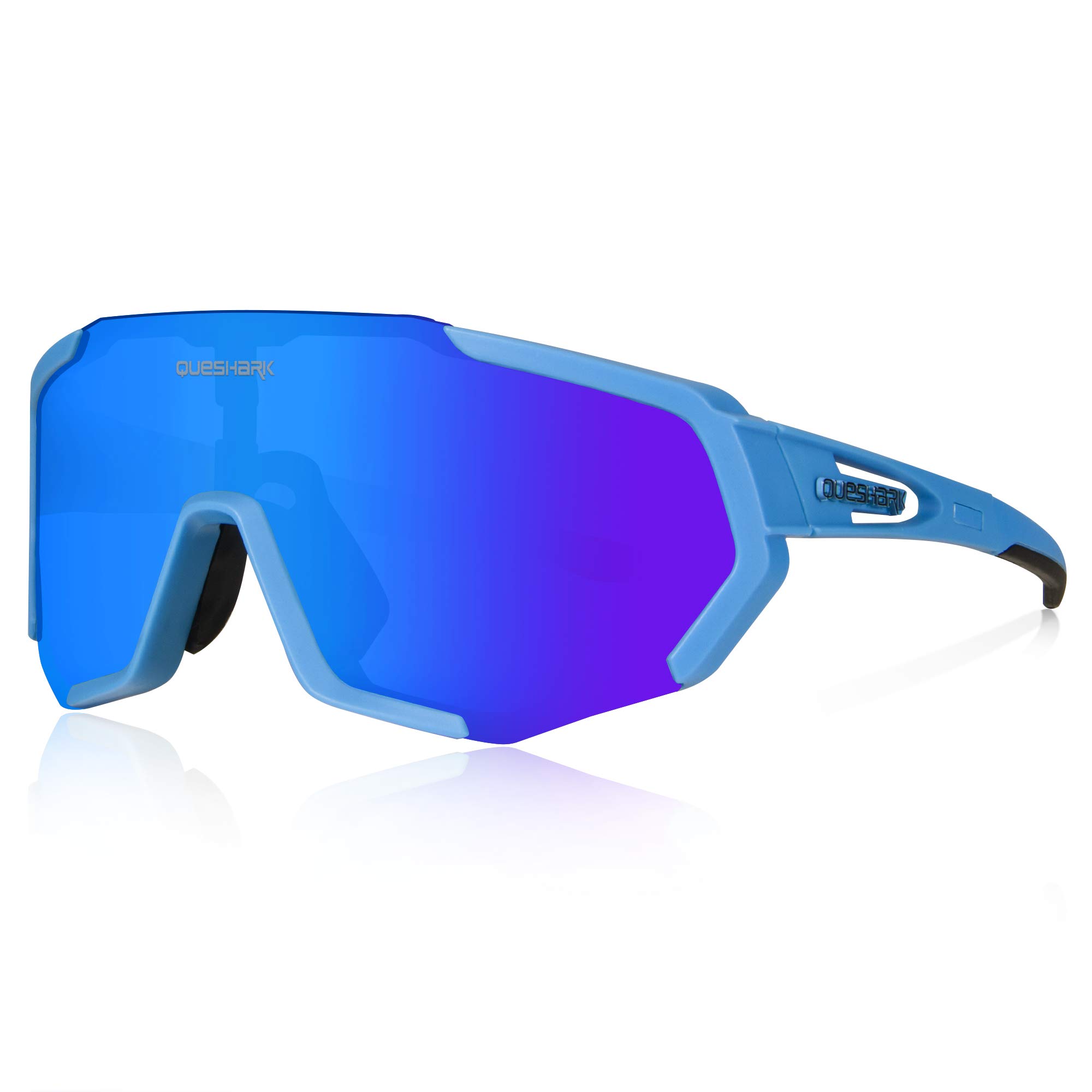 Queshark Cycling Glasses, Sports Sunglasses, Polarized Cycling Glasses with 3 Interchangeable Lenses | 29g TR90 Lightweight | UV400 Protection, for MTB, Cycling, Running, Driving, E-Bike