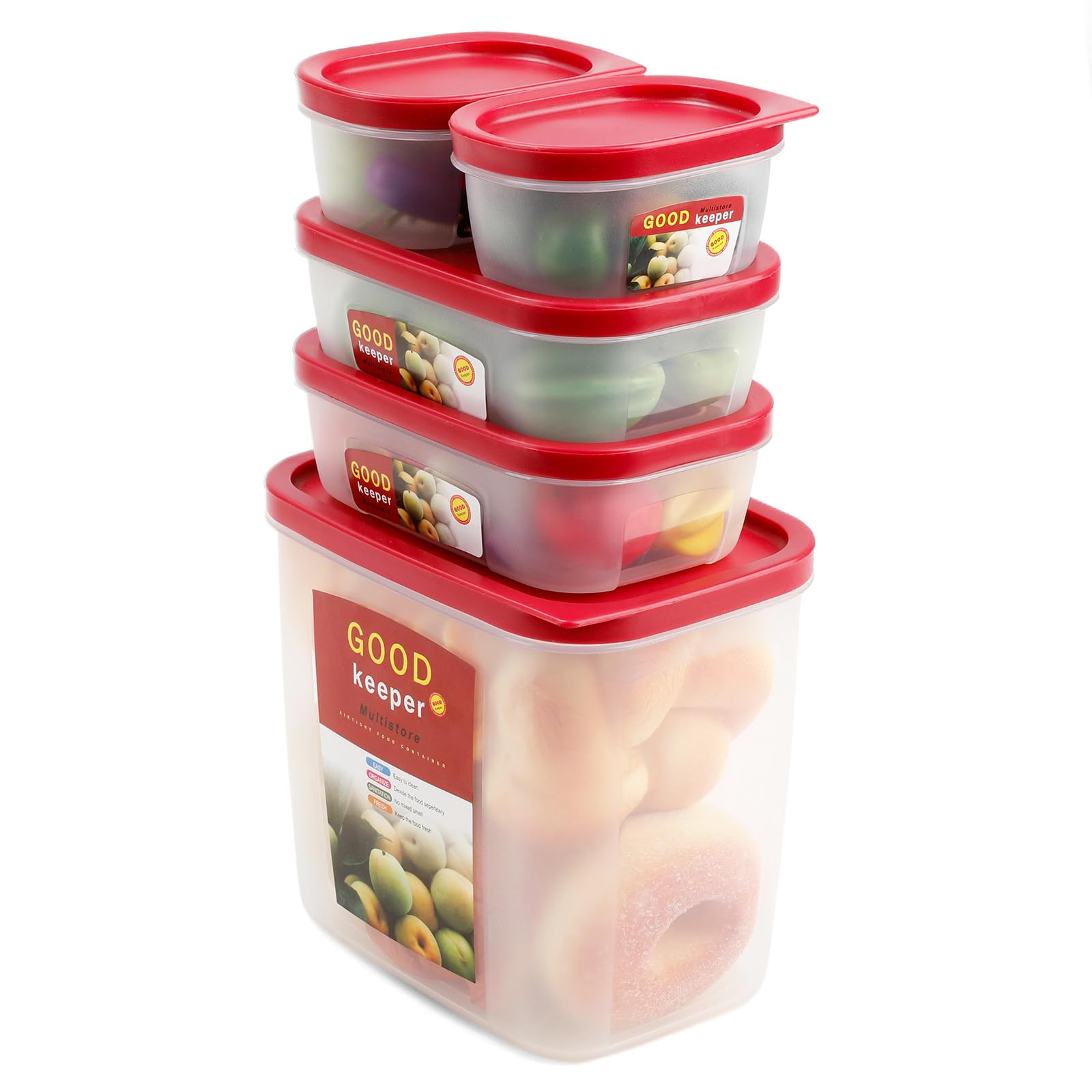 Cozary 5-teiliges PE Frischhalteboxen Set mit Deckel, Mikrowellen Gefriersicher, BPA-frei Food Container, Frischhaltedosen für Meal Prep, Vorratsdosen & Gefrierbehälter