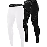 Roadbox 2 Pack Men's Compression Pants, Quick Dry Running Tights Workout Leggings, Athletic Base Layer for Gym Football Yoga