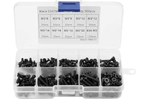 300 Pieces M3 Black Carbon Steel Pan Head Cross Drive Screw and Nut Assortment Kit for Industrial Machinery and Communication