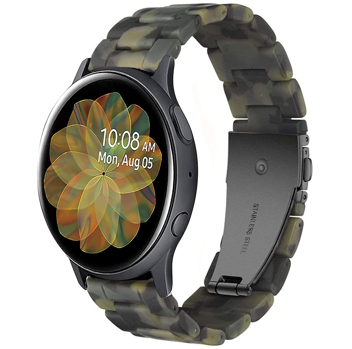 Miimall Resin Strap for Samsung Galaxy Watch 7 FE 6 5 4 40mm 44mm/6 Classic 43mm 47mm/5 Pro 45mm/4 Classic, 20mm Lightweight Band with Stainless Steel Buckle Wristband for Galaxy Watch 7(Army Green)