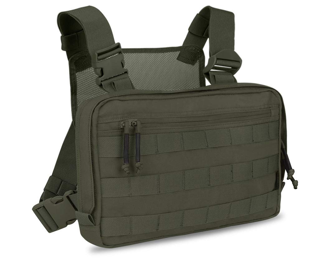 Krydex Tactical Radio Chest Rig Molle Recon Kit Bags Combat EDC Front Pouch for Paintball Military Hunting (RG)