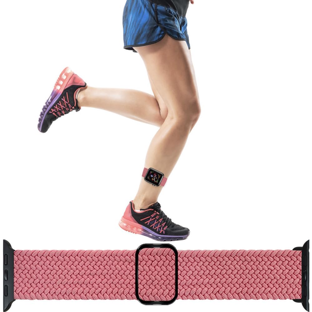 JEMACHE Arm/Ankle Band for Apple Watch 49/46/45/44mm iWatch Series Ultra 10 9 8 7 6 5 4 SE Strap, Unisex Sport Stretchy Watch Armband/Ankleband (Pink)
