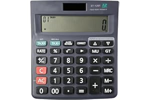 Tax Calculator with Large Buttons, Desk Calculator with Tax and Check Function,12 Digits 2-line LCD,Dual Solar Power and Batt