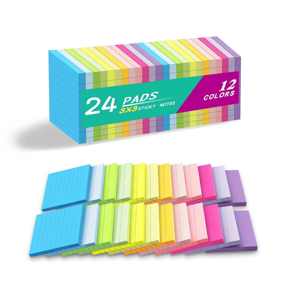 Photo 1 of (24 Pack) Lined Sticky Notes 3x3 in,Notepads with Lines,Ruled Stickies Super Sticking Power,Office School Memo Note Pads Bright Colors,Post on Windows Doors,Recyclable,Easy to Write on