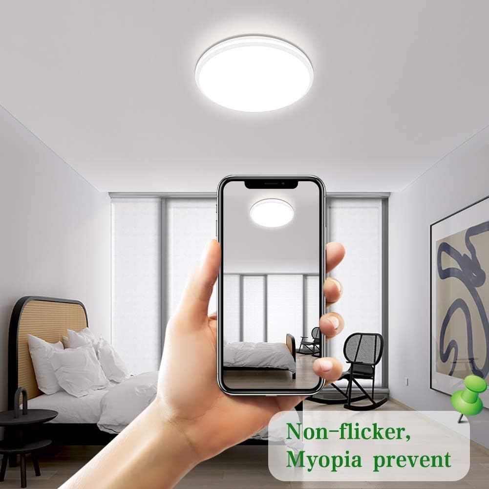 Quesen Flush Mount Ceiling Light Fixture, 80Ra 1850LM 5000K White LED Ceiling Light 20W Ceiling Lamp IP44 Waterproof for Bedroom Bathroom Kitchen Hallway Living Room - - 