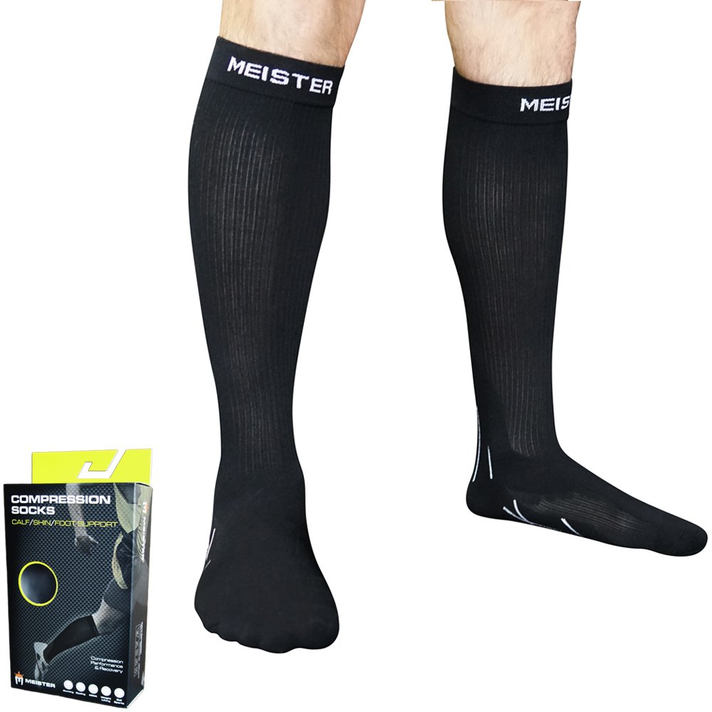 Meister Graduated 20-25mmHg Compression Running Socks for Shin Splints (Pair) - Black - Medium — image 1