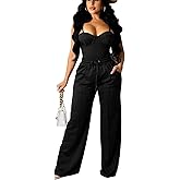 Bluewolfsea Women Sexy 2 Piece Outfits Jumpsuit Summer Sleeveless Cami Crop Top Wide Leg Long Pants Set