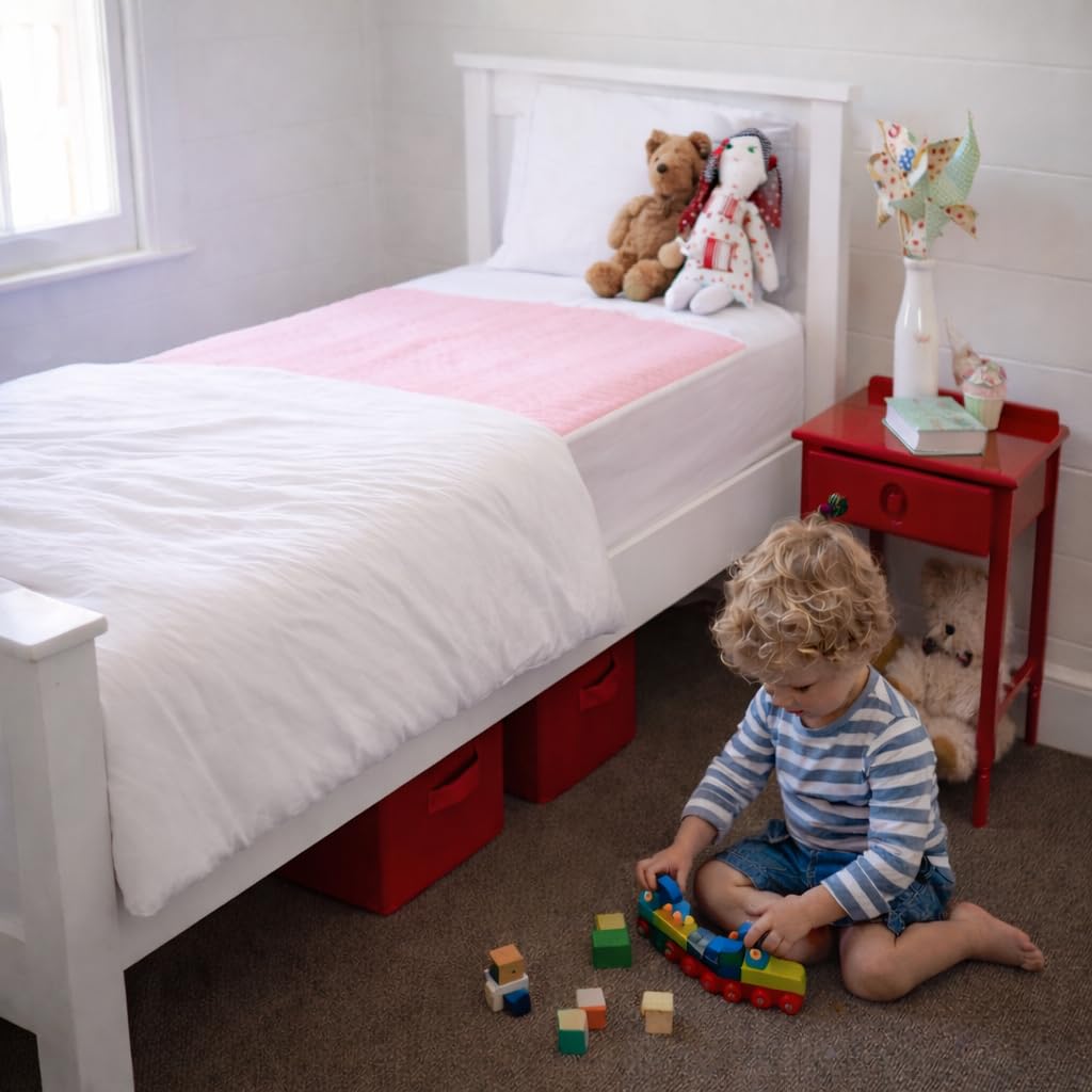 ComfortCare Children's, Toilet Training Sleep Mat/Potty Training Bed Pad, Waterproof Mattress Protector for 100% Nighttime Protection/Medium 90x90cm with Tucks, Fits Single Bed. Pink