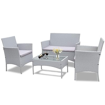 Buy Bigzzia Rattan Garden Furniture Set 4 Piece Patio Rattan Furniture Sofa Weaving Wicker Includes 2 Armchairs 1 Double Seat Sofa And 1 Table Online In Turkey B08v899ssp