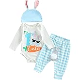 Nicoxijia Baby Boys Girls Easter Outfits Long sleeve Rabbit Romper Bodysuit+Bunny Pants+ Hat My First Easter 3Pcs Clothes Set