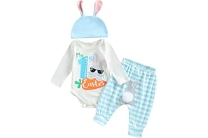 ZINTAOZT My First Easter Outfits 3Pcs Baby Boys Girls Long/Short Sleeve Bunny Print Romper Tops Pants Set Easter Outfit