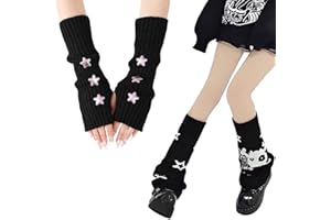 DUOJINSANXI 2 Pair Star Arm Warmers Y2k and Leg Warmers Y2k, Cute Black Arm Warmers Women, Harajuku Accessories, Black Japanese Clothes Style Fsahion Fingerless Cute Gloves for Girls