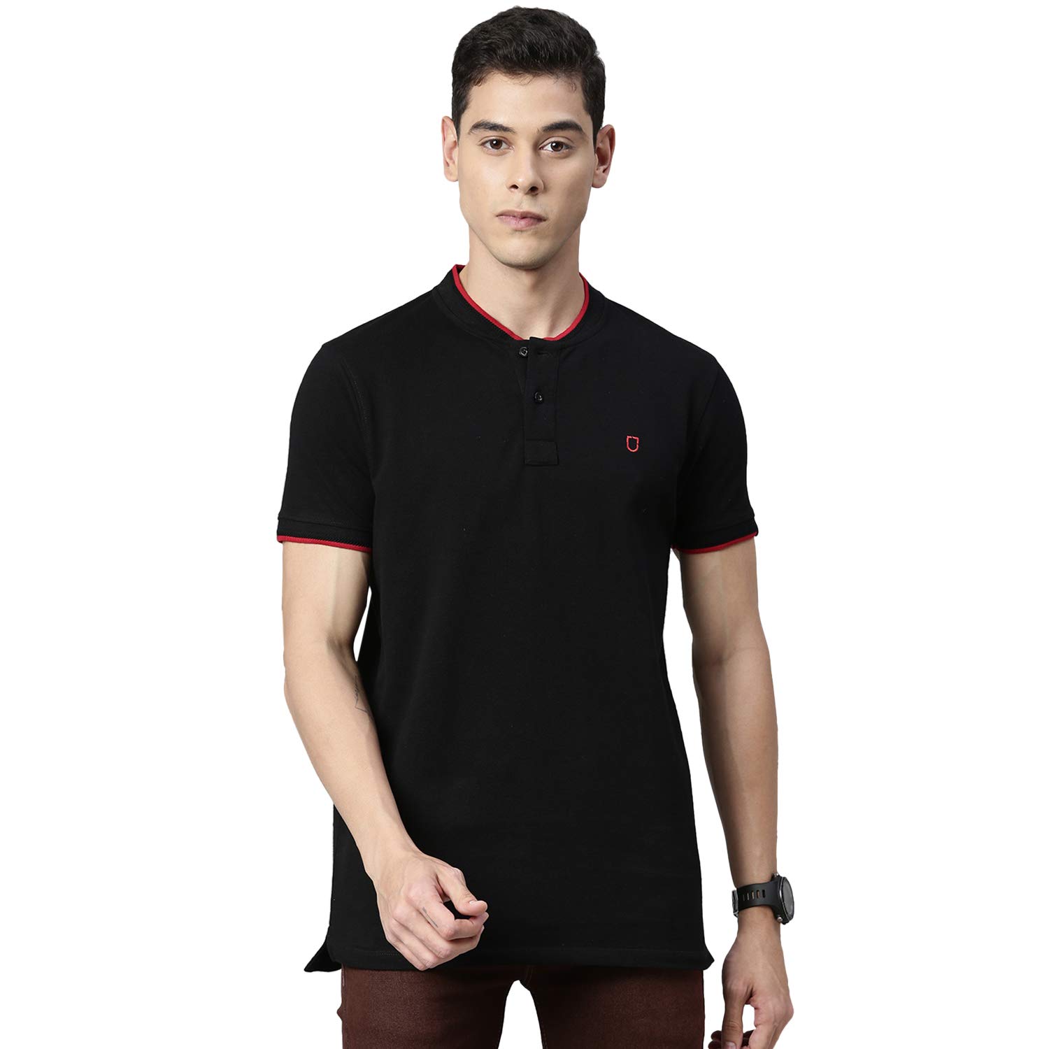 Buy Urbano Fashion Men's Solid Mandarin Collar Slim Fit Cotton Polo T-Shirt at Amazon.in