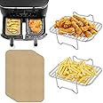 Ninja Foodi Air Fryer Rack Set with 100pcs Parchment Paper - 304 Stainless Steel Toast Dehydrator Racks & Air Fryer Paper Liners for Double Basket