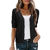 Arach&Cloz Women's Lightweight Spring Summer Business Casual Cropped Short Sleeve Cardigan
