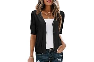 Arach&Cloz Womens 2026 Summer Lightweight Cardigans Cropped Short Sleeve V Neck Button Knit Bolero Shrugs Sweater