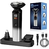 Electric Razor for Men, Rechargeable Electric Shaver for Men, Waterproof 3D Rotary Shaving, Wet/Dry Cordless 3-in-1 Electric Shaver with Beard Trimmer, Sideburn & Nose Hair Groomer