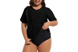 Tournesol Women's Plus Size Rash Guard UV Sun Protection Swim Shirts Short Sleeve Swimwear Swimsuit Tops