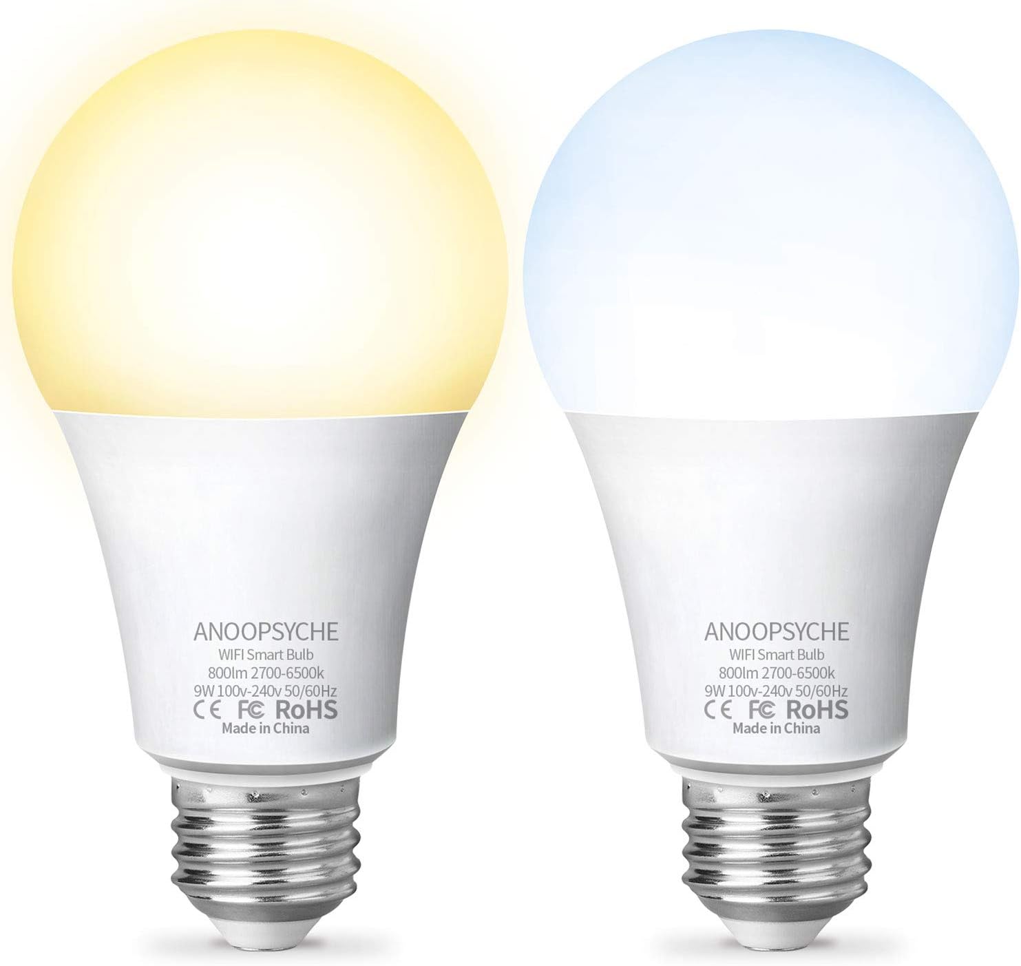 ANOOPSYCHE Ampoule Connectée Ampoule LED WIFI Intelligente 9W 800LM