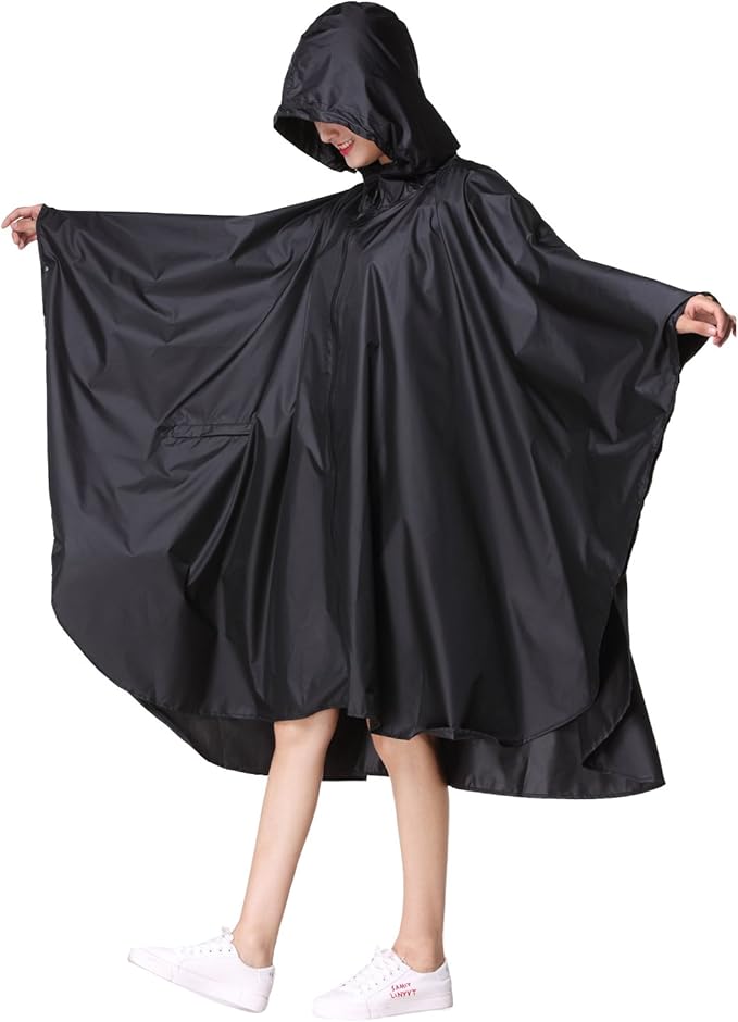 Freesmily Women's Stylish Rain Poncho Waterproof Rain Coat with Hood