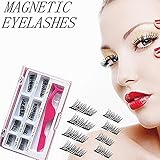 Upgraded Long Magnetic Eyelashes Plus Tweezers, Full Size and Half Size in One Set, 0.2mm Ultra Thin Magnetic False Eyelashes, 3D Reusable Fake Lashes, Natural Look 2 Pairs / 8 Pieces