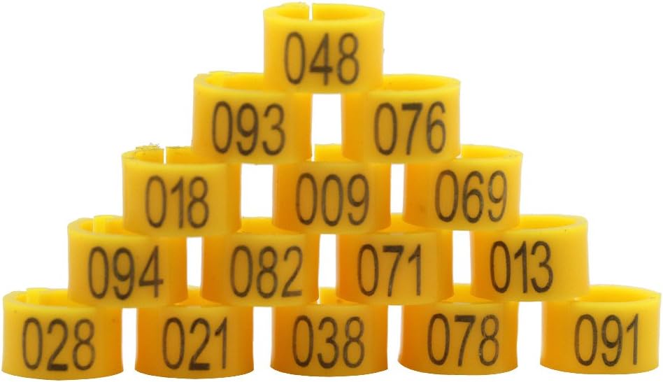 Farm & Ranch Pigeon feet rings with number 001-100 diameter 8mm poultry feet rings for chicks Parrot Chicks Leg Band Duck Clip Rings Bands (Yellow)