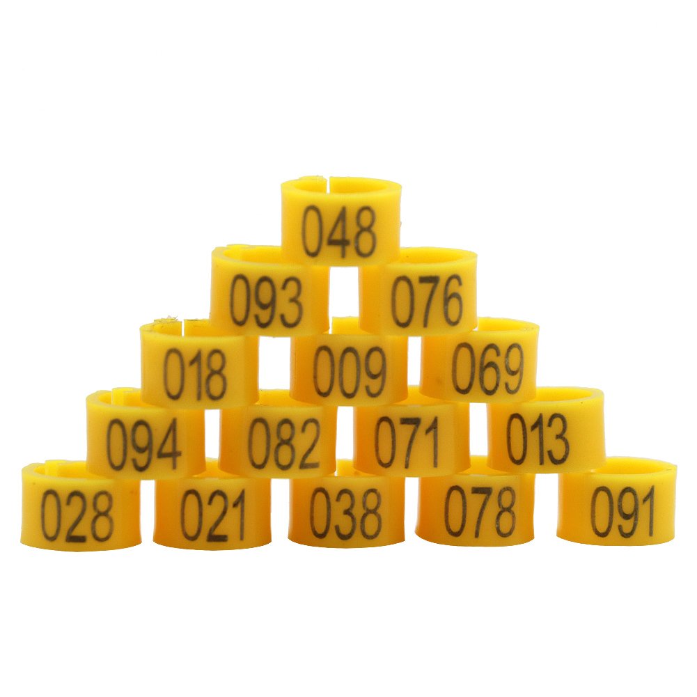 Pigeon Feet Rings with Number 001-100 Diameter 8mm Poultry Feet Rings for Chicks Parrot Chicks Leg Band Duck Clip Rings Bands (Yellow)