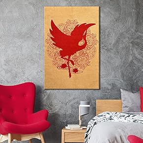 Vintage Style Crane with Floral Pattern Background
