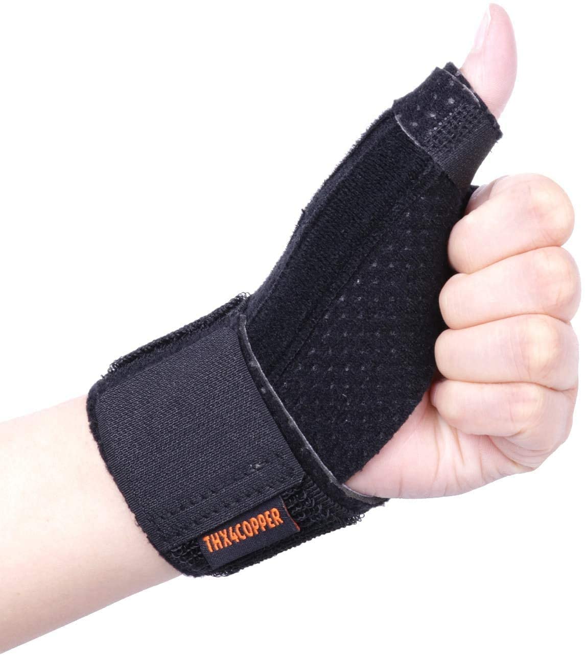 Thx4COPPER Adjustable Thumb-Wrist Splint Support Brace-Breathable design for arthritis, tendonitis, carpal tunnel, trigger thumb, and sprains. Left/right hand compatible stabilization-S/M