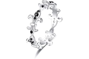 Emsione 925 Sterling Silver Plated Created Black Spinel CZ Cut Garland Wedding Engagement Eternity Band Ring