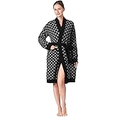 bearberry Cozy Robe Lightweight Soft Plush Robe Vertical Bar Hoodless Sleepwear Nightgown with Pockets for Women