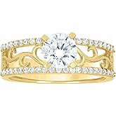 Jewels By Lux 10kt Yellow Gold Womens Cubic-Zirconia Engagement Ring