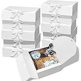BoShahai 10 PCS Gift Boxes with Lids, 10.6x7.8x3.1 Inch Kraft Paper Gift Box, White with Ribbon, Bridesmaid Proposal Box for Wedding, Packaging, Present, Birthday, Cupcake