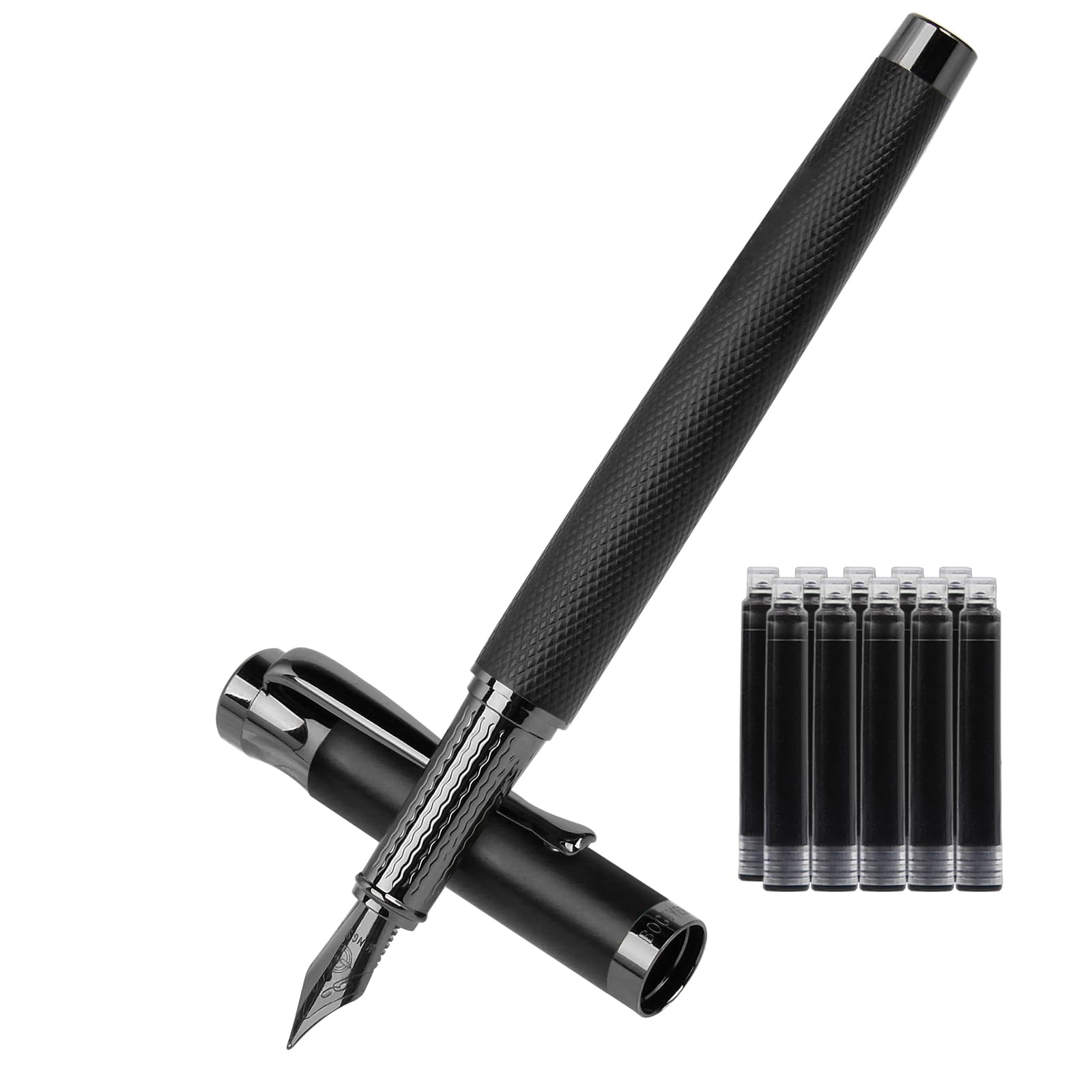 BOCIYER Luxury Fountain Pen Set,Medium Nib,Includes 10 Ink Cartridges&Ink Converter,Best Pen Gift Case for Men & Women,Office,Calligraphy, Journaling,Fancy pen-Black