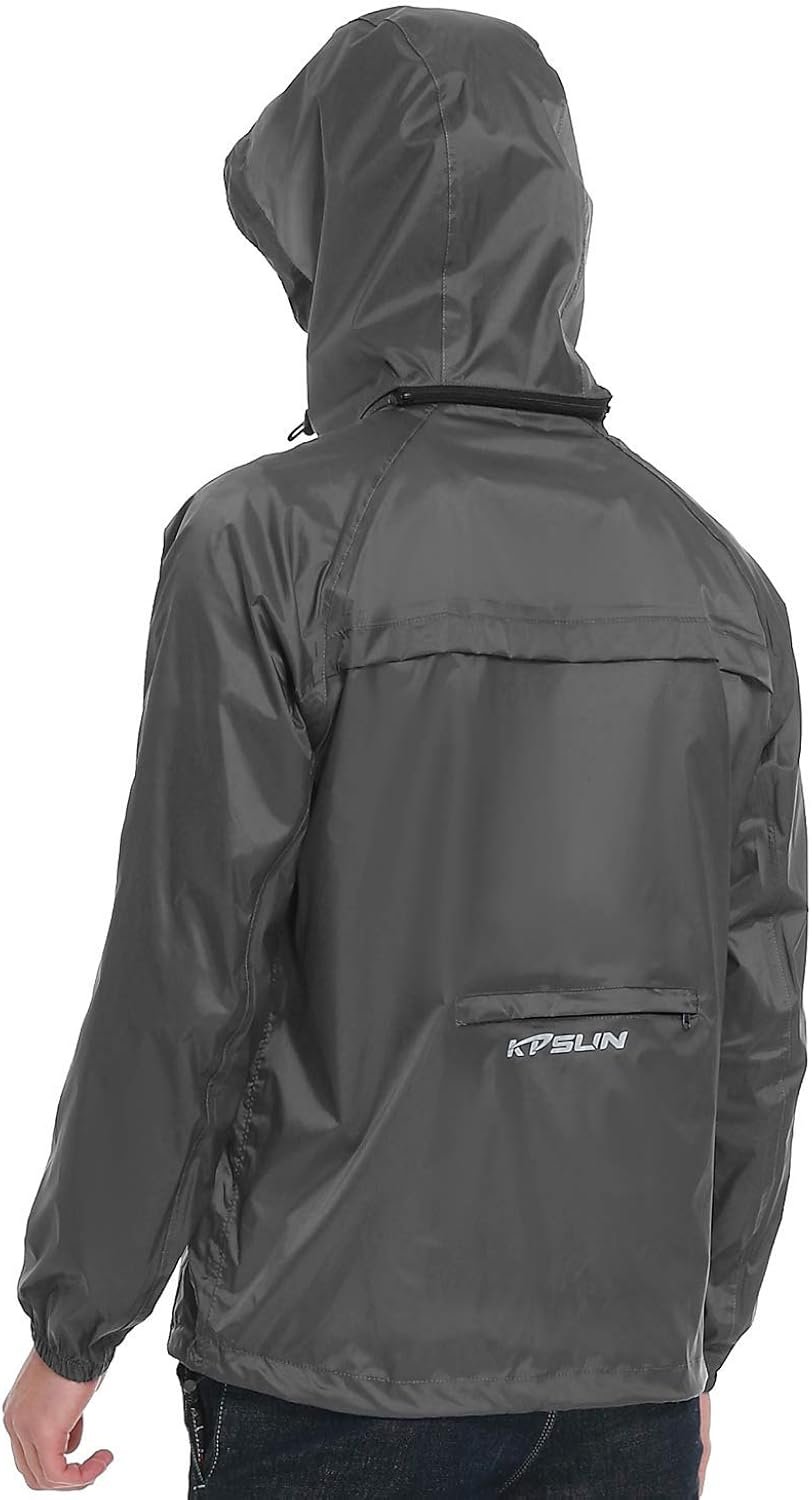 Men's Rain Jacket Waterproof with Hood Lightweight Packable Raincoat Windbreaker: Clothing