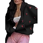 Kodaruber Women Cherry Print Zip Up Hoodie Long Sleeve Oversized Hooded Sweatshirt Y2k Jacket Trendy Fall Clothes