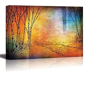 Sketch of Trees in a Forest with a Colorful Texture on Top - Canvas Art Home Art - 12x18 inches