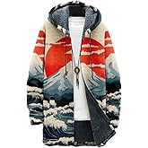 Biacolum Cardigan Hoodies for Men Boho Zip Up Long Sleeve Oversize Cat Print Fall Outdor Hooded Jacket with Pockets