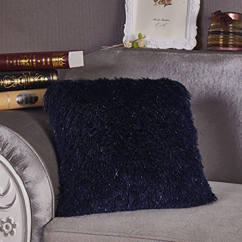 Amazing Rugs Blue Long Pile Pillow with Lurex Rug Decorative Shaggy Pillow