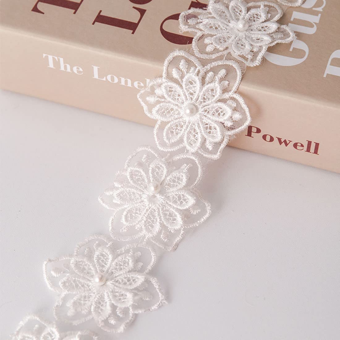 xingmo 2 Meters Vintage Pearl Lace Edge Trim Ribbon Edging Trimmings Fabric Sew On Floral Embroidered Applique Patch (White)