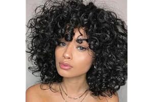 AIDUSA Short Loose Curly Wigs for Black Women Afro Wig for Black Women Curly Wig for Women Synthetic Wigs for Women Fluffy Natural Wigs Half Wigs Soft Hair Black Wigs (#1B Natural Black)