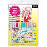 Copic Ciao Illustration Book Bundle Set, Alcohol-Based Markers (12 pcs) with an Instruction Book