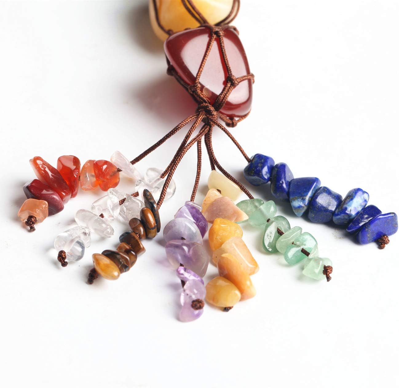 Nicestone 7 Chakra Stones Healing Crystals Hanging Ornament Chakra Tassel Christmas Ornaments Pendulum Good Luck for Home Decoration with Selenite Crystal Bar: Kitchen & Dining